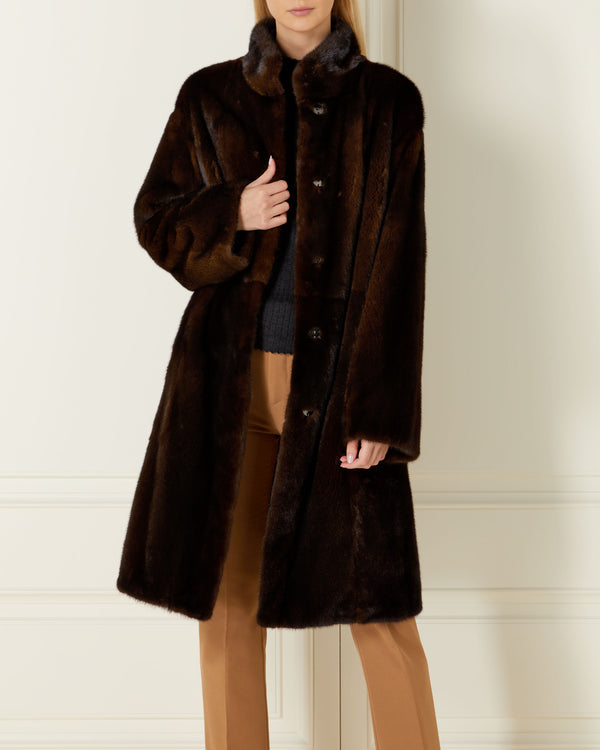 N.Peal Women's Classic Long Mink Coat Dark Brown
