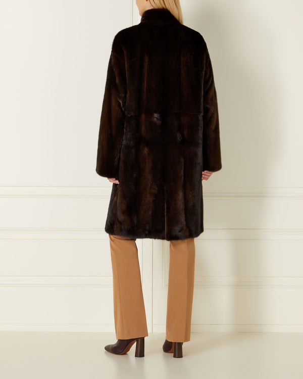 N.Peal Women's Classic Long Mink Coat Dark Brown