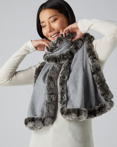 N.Peal Women's Cashmere Scarf With Fur Trim Flannel Grey