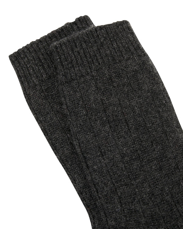 N.Peal Men's Rib Cashmere House Socks Dark Charcoal Grey