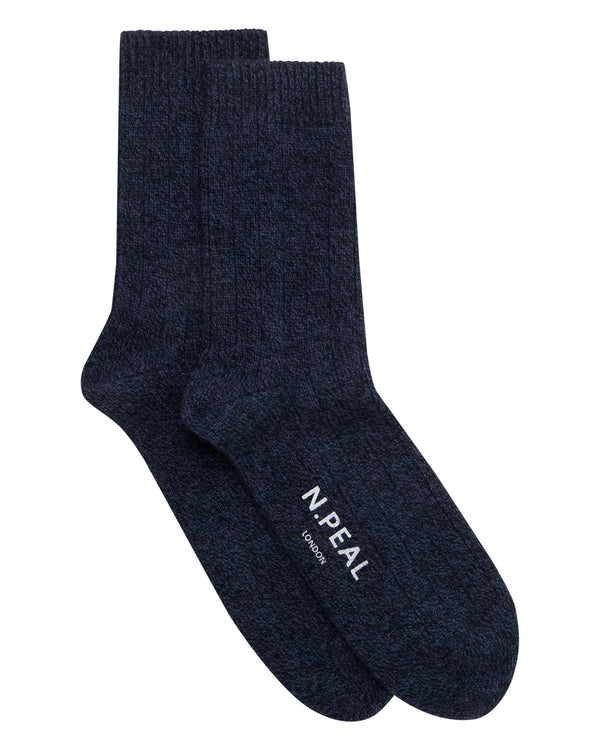 N.Peal Men's Rib Cashmere House Socks Hurricane Blue