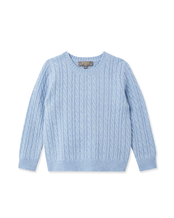 N.Peal Cable Cashmere Jumper Cornflower Blue
