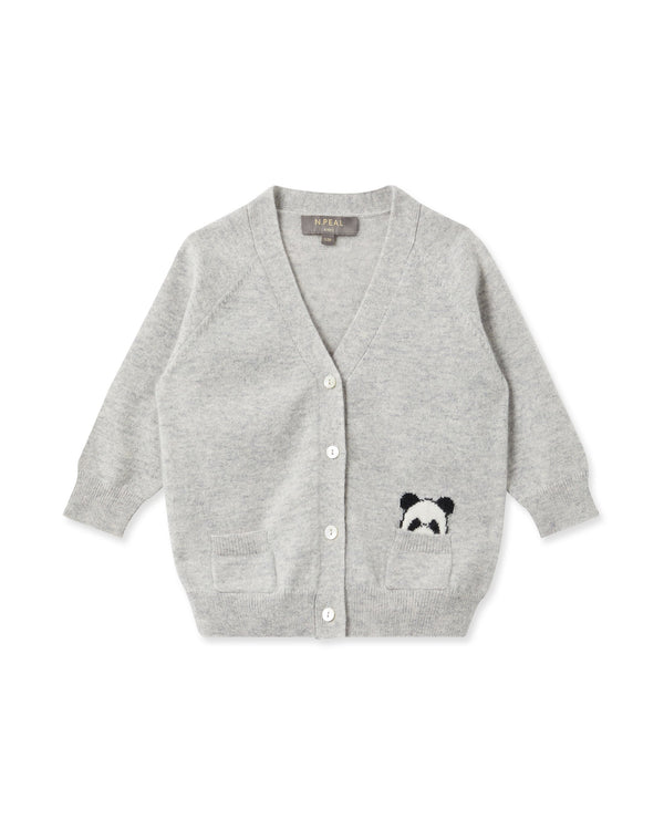 N.Peal Panda Pocket Cashmere Cardigan Fumo Grey