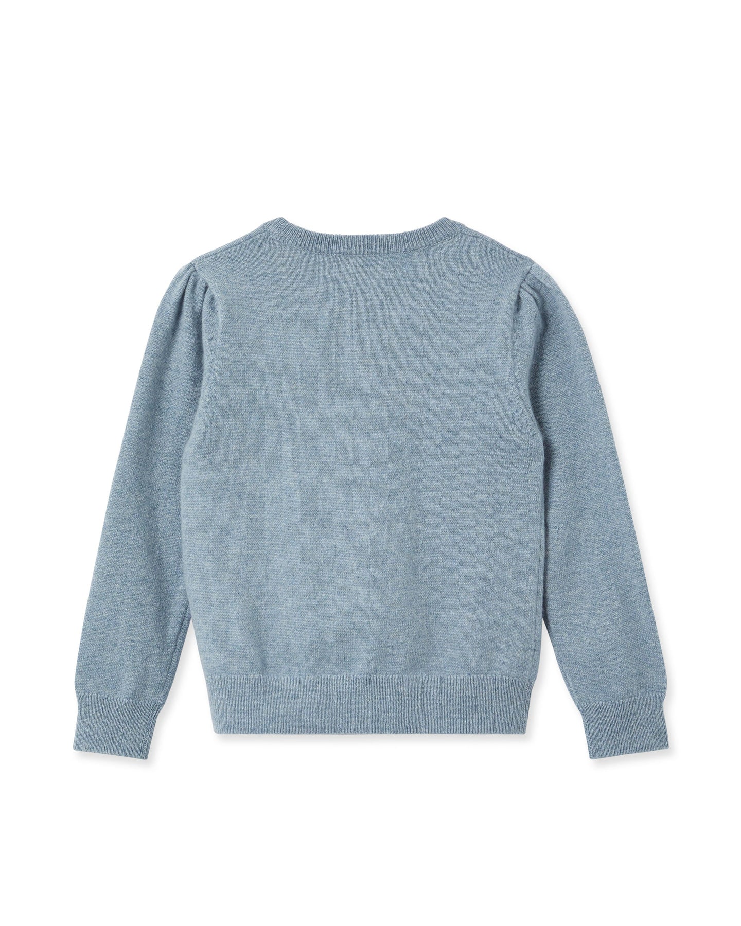 N.Peal Girls Round Neck Cashmere Sweater Heather Blue Dark Grey