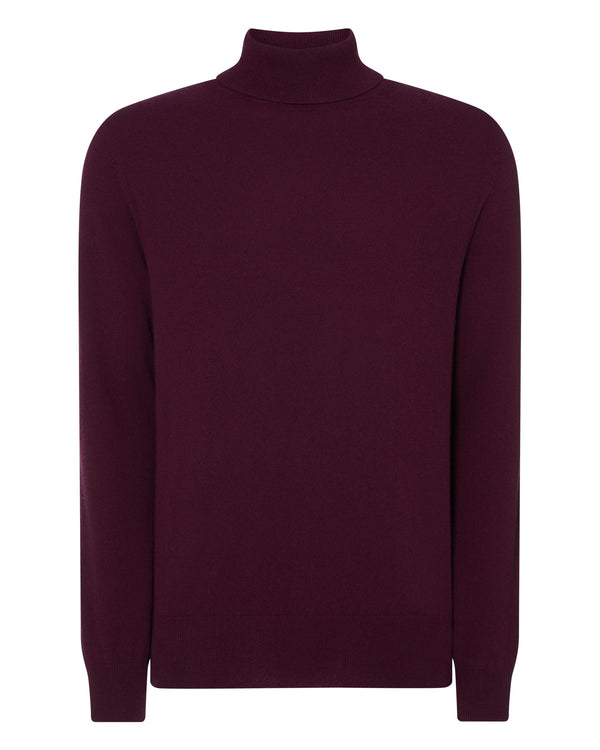 N.Peal Men's The Trafalgar Polo Neck Cashmere Jumper Mulled Wine Red