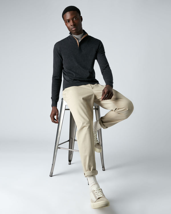 N.Peal Men's The Regent Fine Gauge Cashmere Half Zip Jumper Dark Charcoal Grey