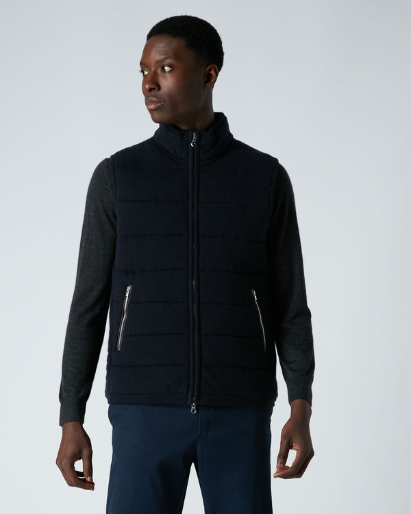 N.Peal Men's The Mall Quilted Cashmere Gilet Navy Blue