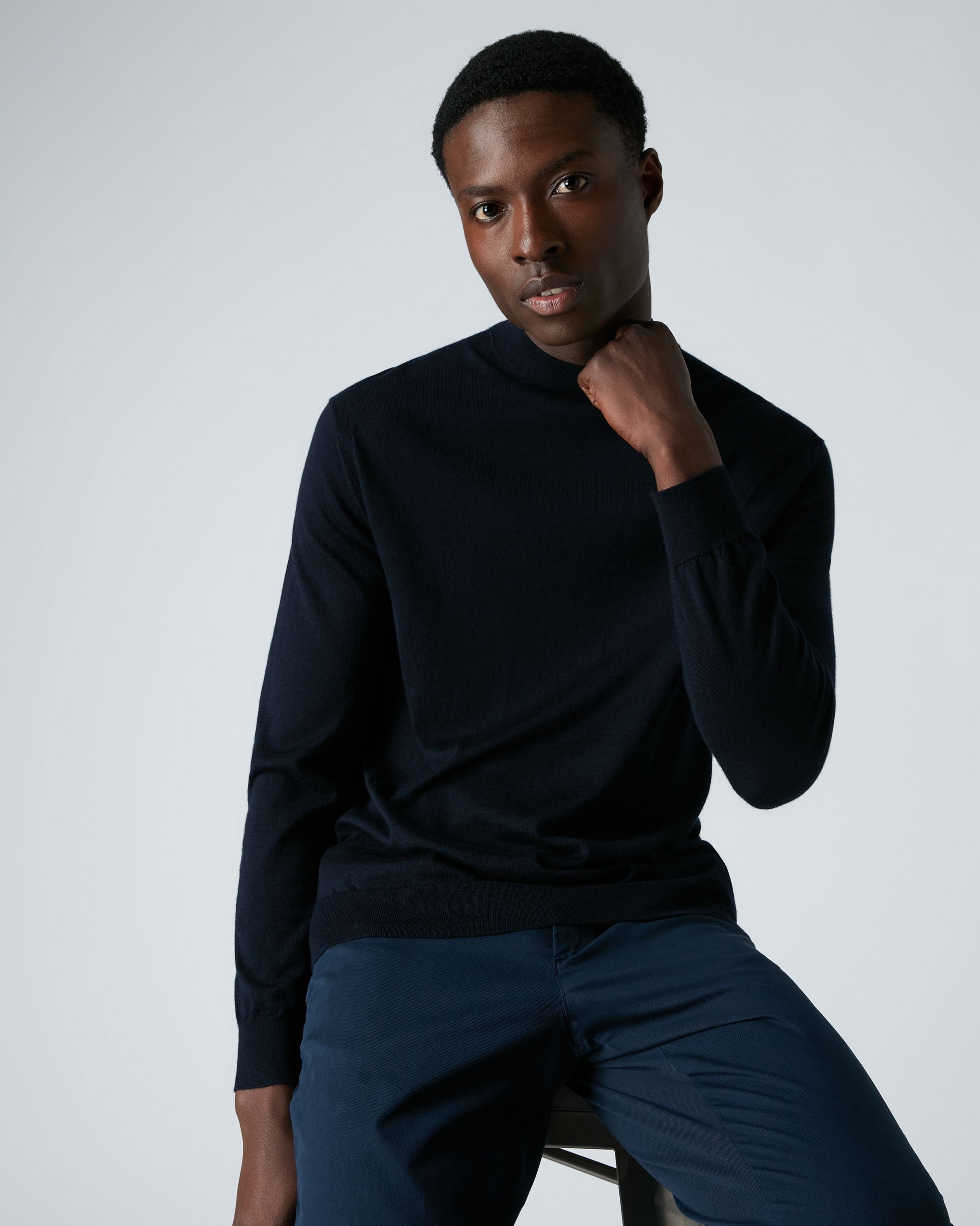 Navy blue shop mock neck sweater