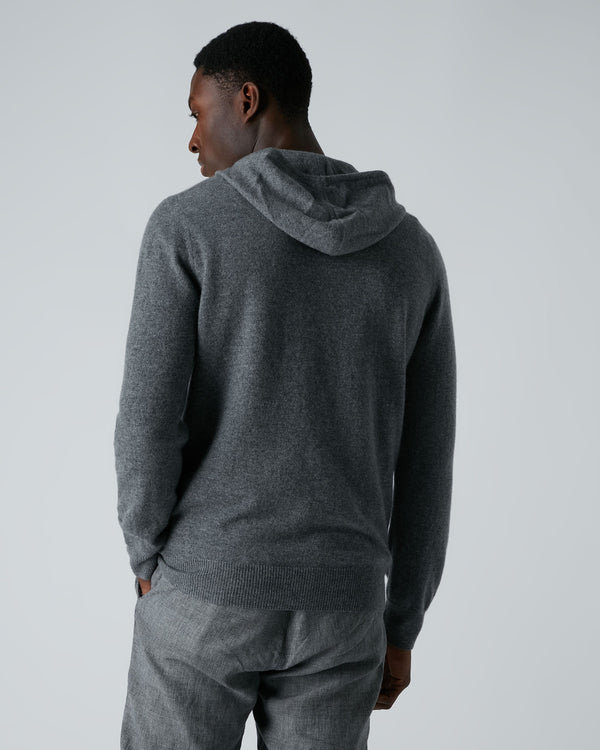 N.Peal Men's Hooded Zipped Cashmere Top Elephant Grey