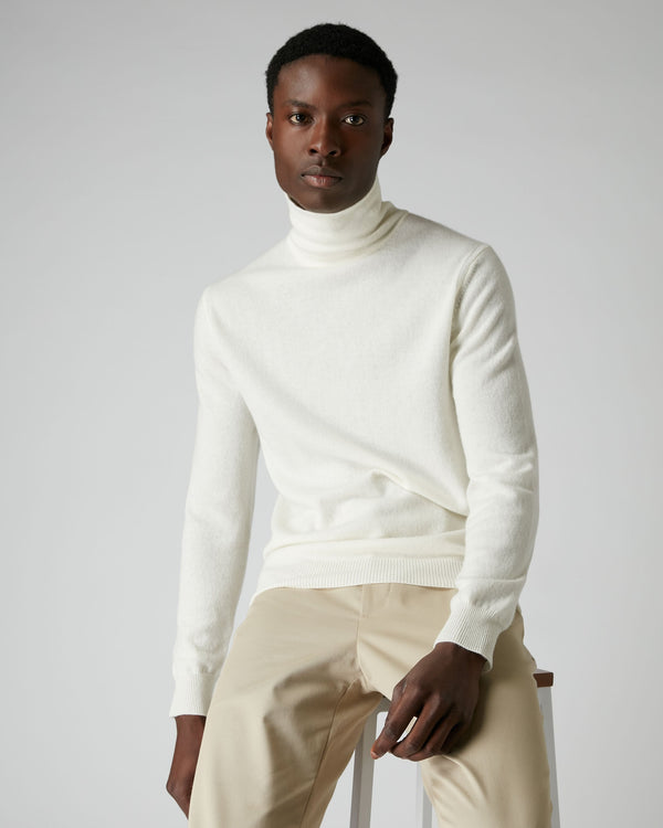 N.Peal 007 Roll Neck Cashmere Jumper New Ivory White