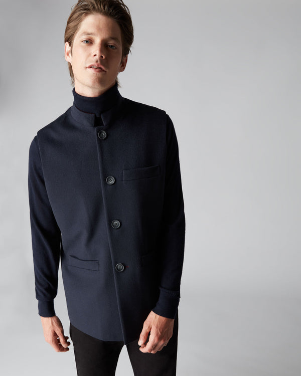 N.Peal Men's Woven Cashmere Waistcoat Navy Blue
