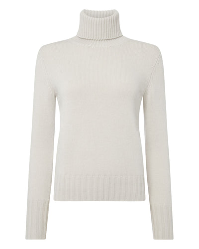 N.Peal Women's Chunky Roll Neck Cashmere Jumper Snow Grey