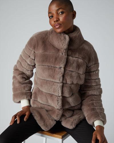 N.Peal Women's Rex Fur Ribbed Jacket Mushroom Brown