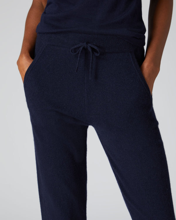 N.Peal Women's Plain Cashmere Lounge Trousers Navy Blue
