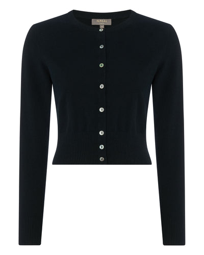 N.Peal Women's Long Sleeve Cropped Cashmere Cardigan Black