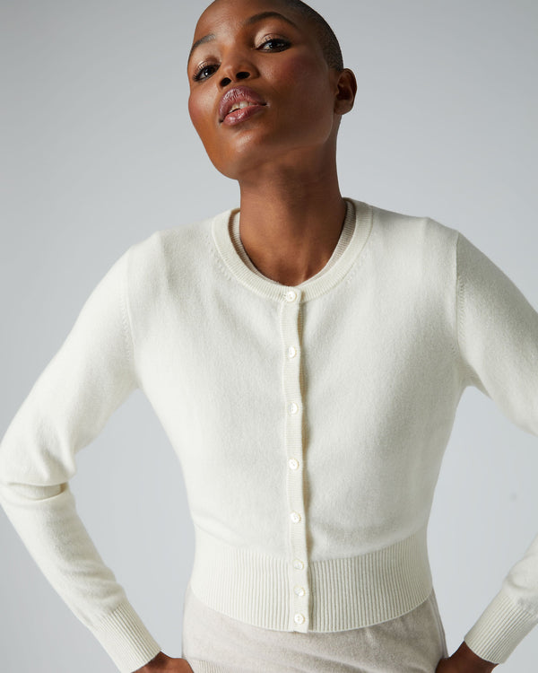Women's Long Sleeve Cropped Cashmere Cardigan New Ivory White