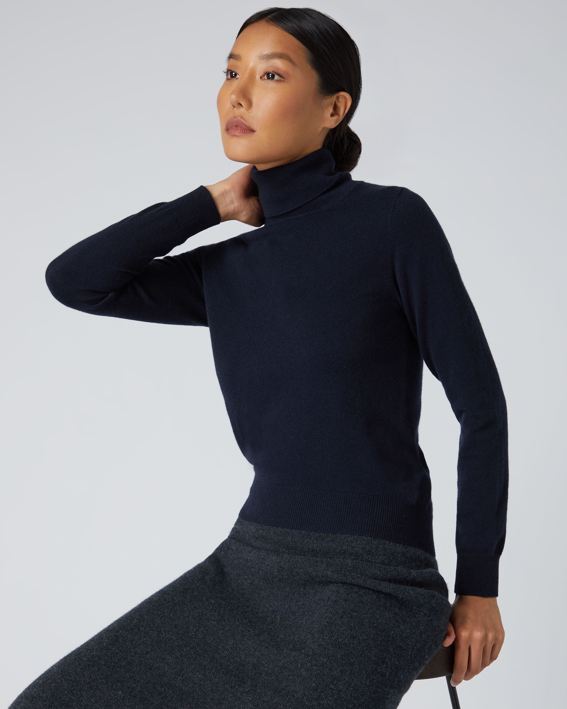 Women s Polo Neck Cashmere Jumper Navy Blue N.Peal