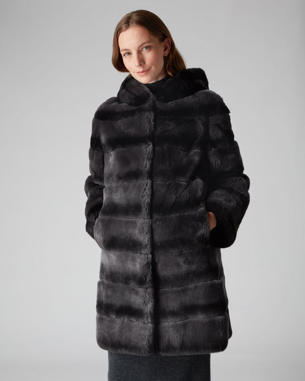 N.Peal Women's Hooded Long Coat Grey Ombre