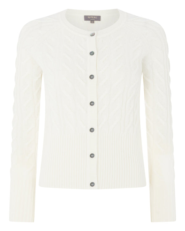 N.Peal Women's Cable Cashmere Cardigan New Ivory White