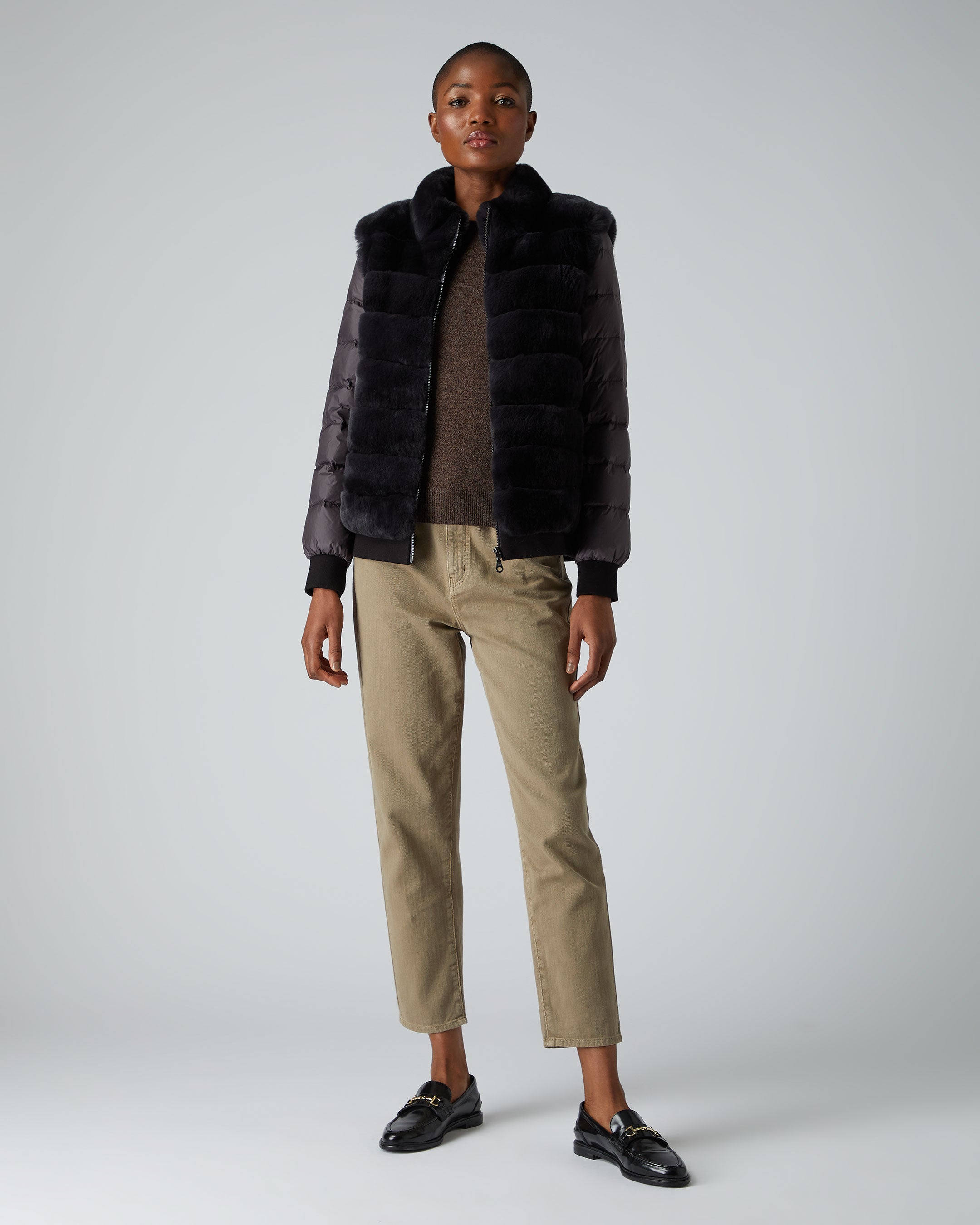 Women's Detachable Sleeve Fur Jacket Grey | N.Peal