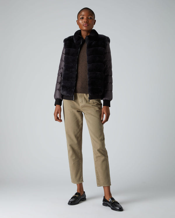 N.Peal Women's Detachable Sleeve Fur Jacket Grey