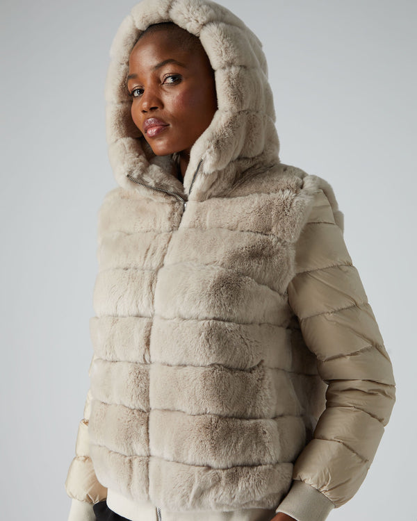 N.Peal Women's Detachable Sleeve Hooded Rex Jacket Snow Grey
