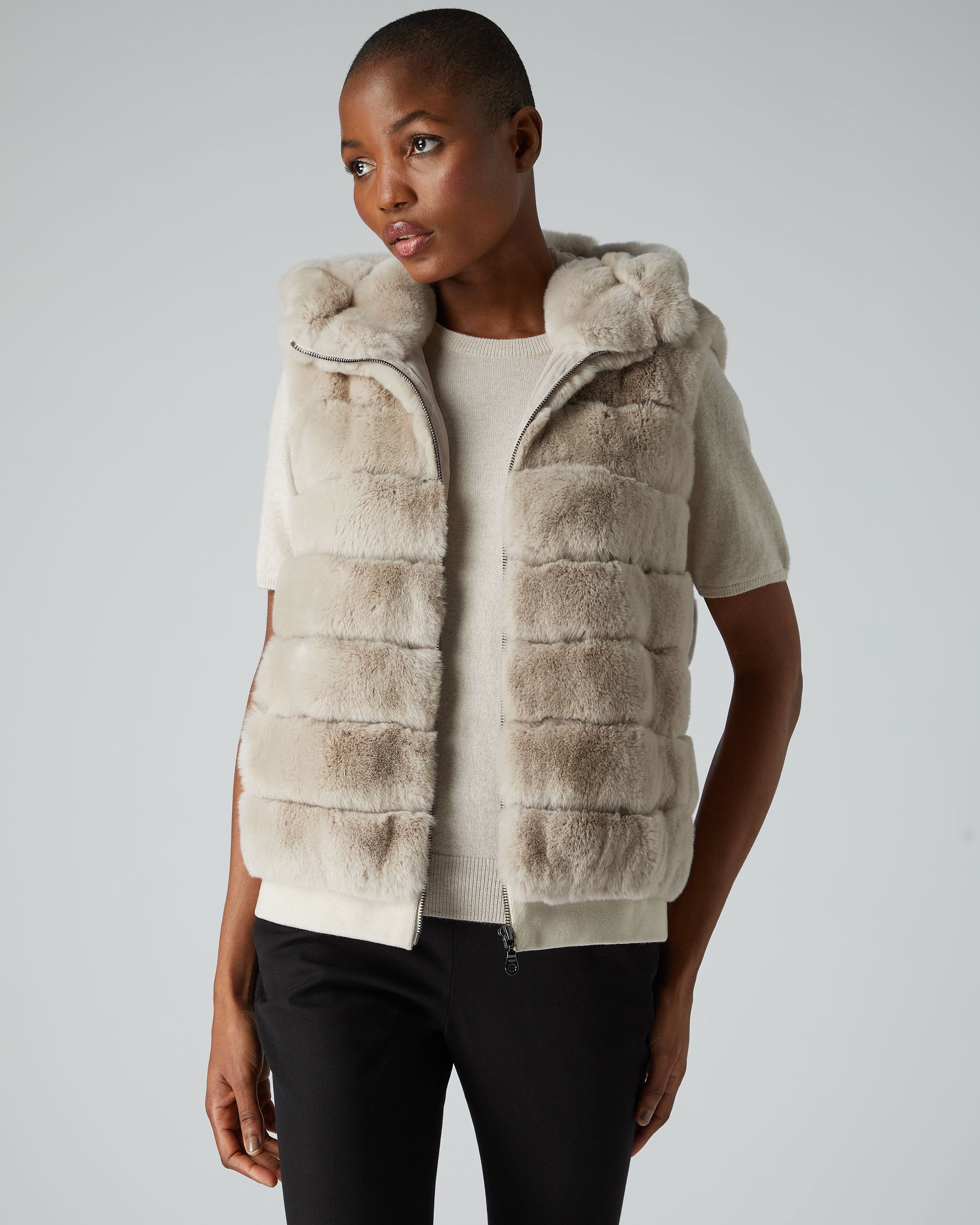 Women's Detachable Sleeve Hooded Rex Jacket Snow Grey | N.Peal
