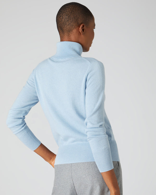 N.Peal 007 Roll Neck Cashmere Jumper Baby Blue