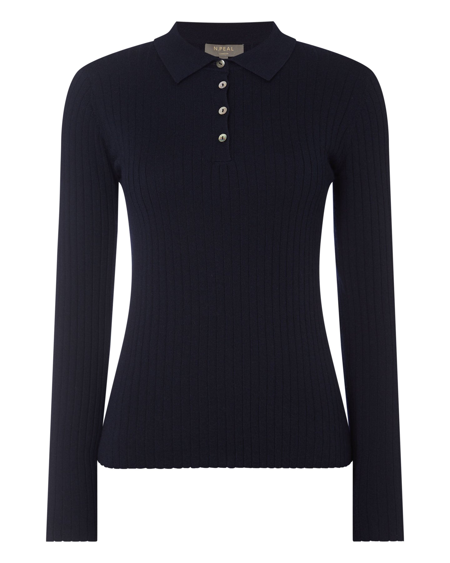 N.Peal Women's Collared Rib Cashmere Jumper Navy Blue