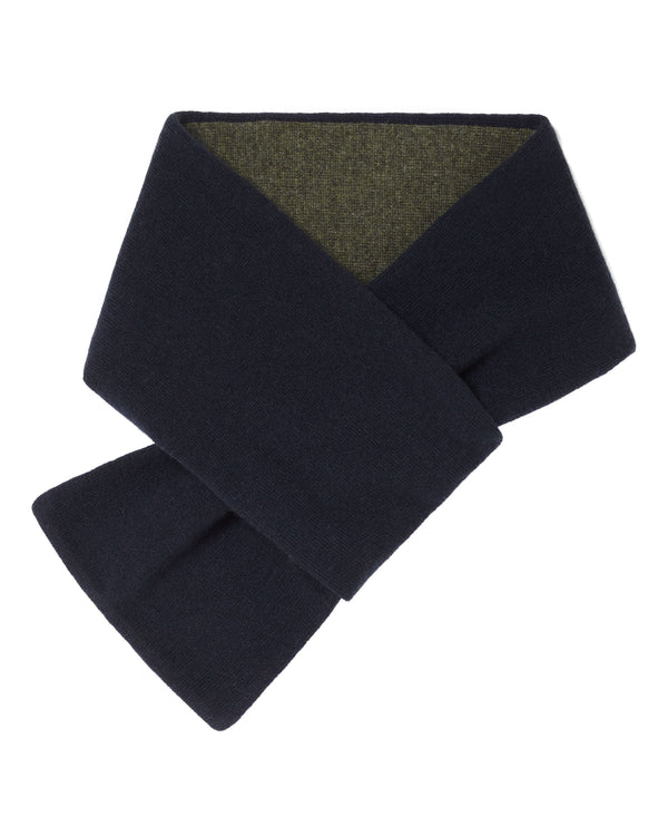 N.Peal Men's Two Tone Small Cashmere Scarf Navy Blue + Moss Green