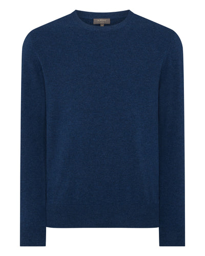 N.Peal Men's The Oxford Round Neck Cashmere Jumper Electric Blue