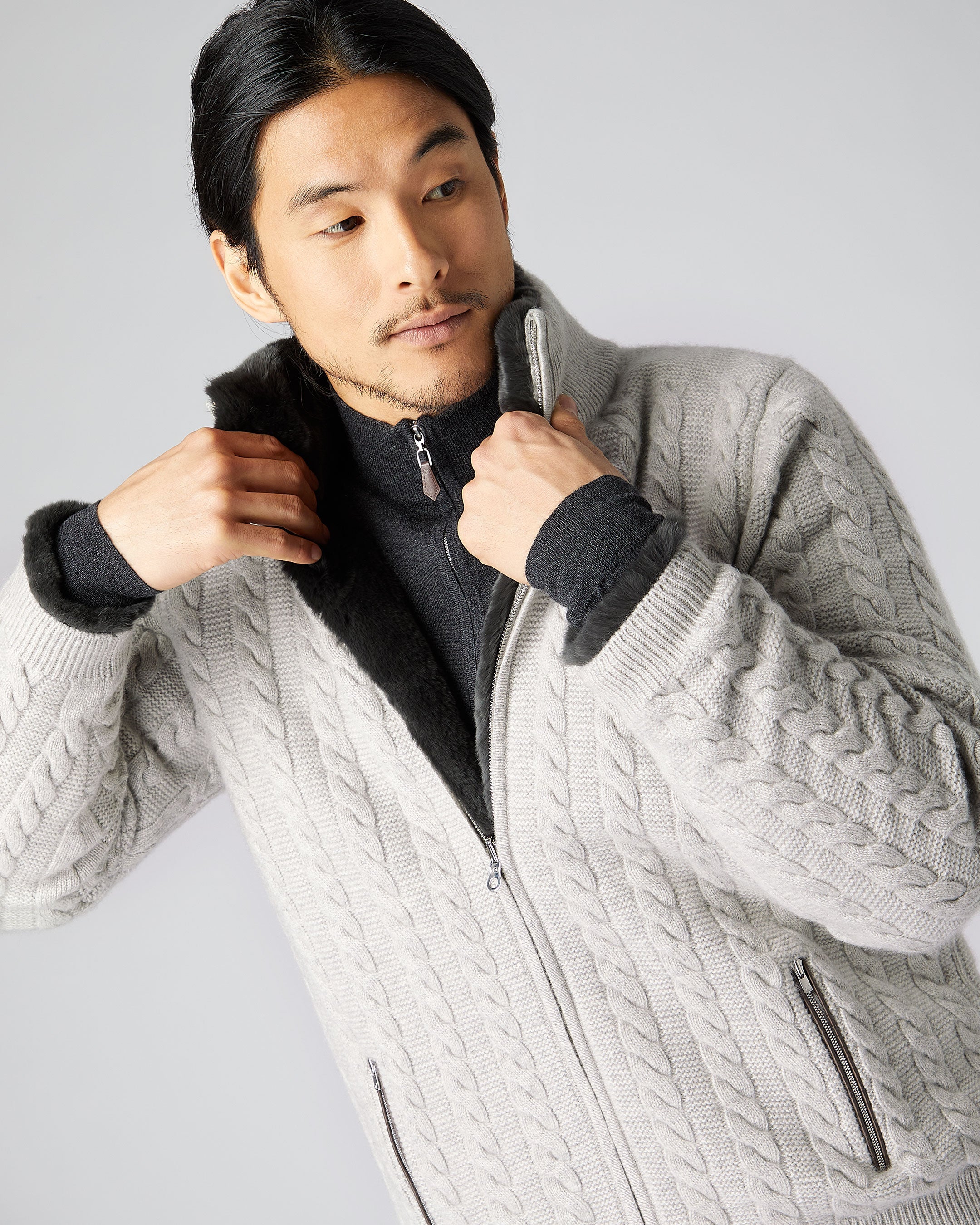 Mens fur lined clearance cardigan