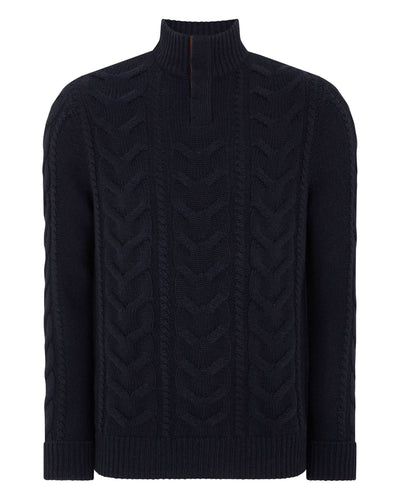 N.Peal Men's The Hampstead Cable Cashmere Jumper Navy Blue