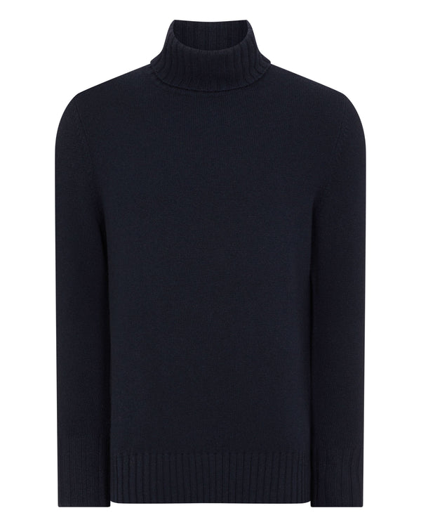 N.Peal Men's Chunky Roll Neck Cashmere Jumper Navy Blue