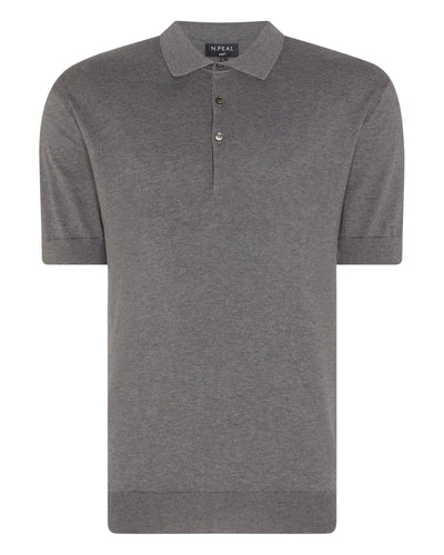 N.Peal 007 Short Sleeve Cotton Cashmere Collared Polo T Shirt Smoke Grey