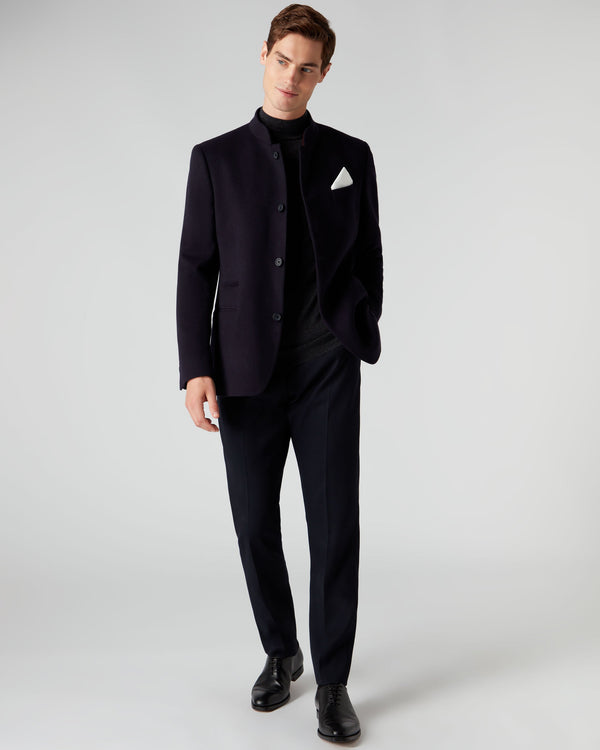N.Peal 007 Woven Nehru Jacket Navy Blue