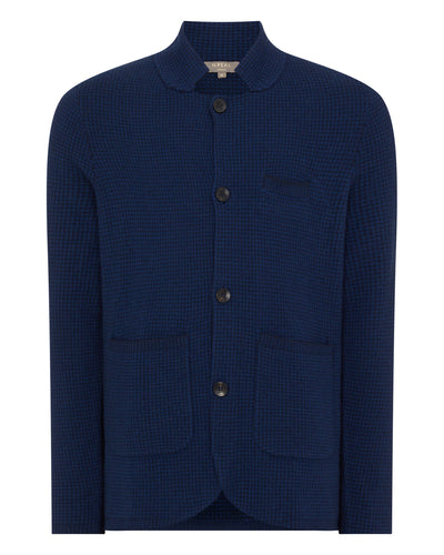 N.Peal Men's Houndstooth Milano Cashmere Jacket Navy Blue