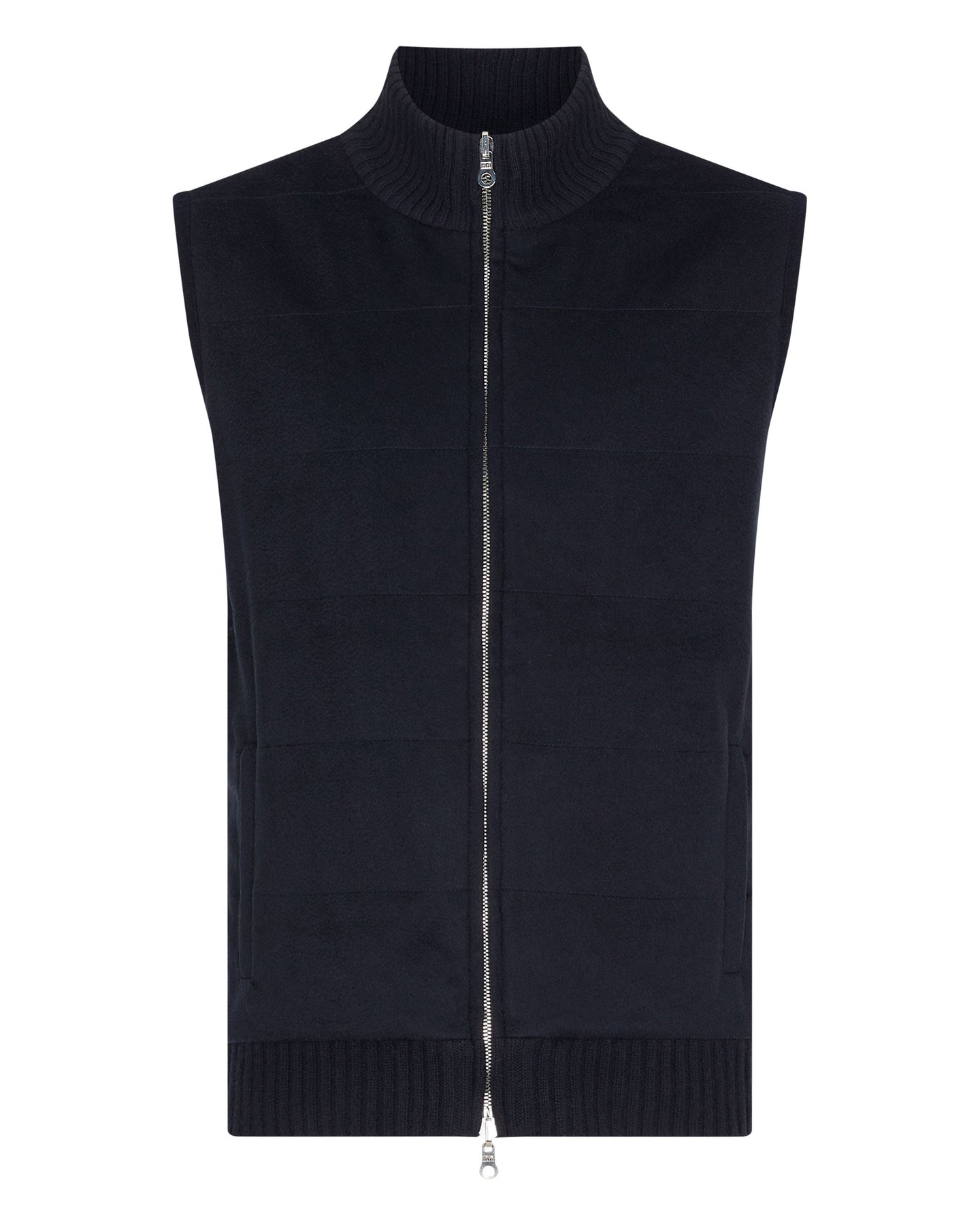 N.Peal Men's Woven Mix Cashmere Gilet Navy Blue