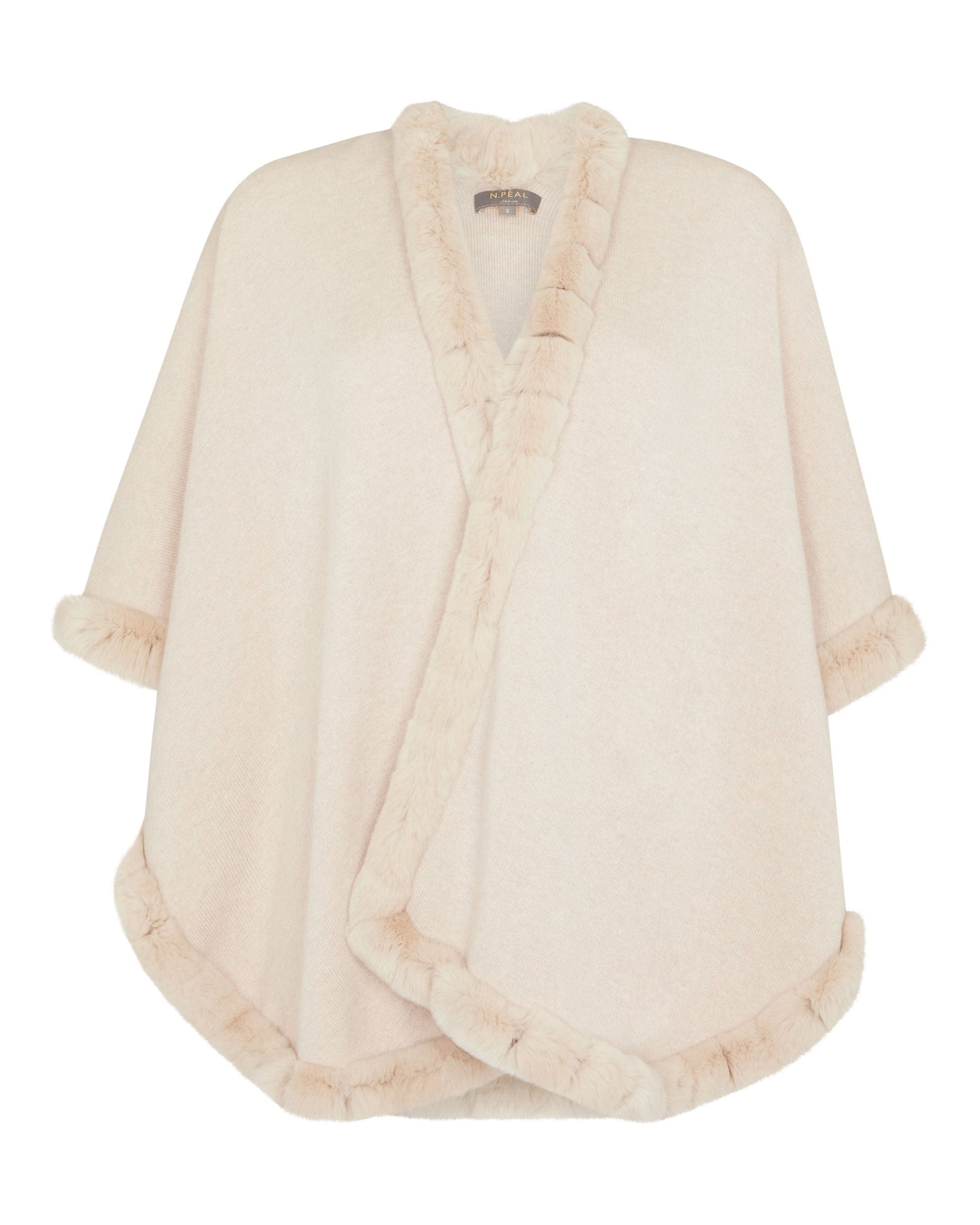 N.Peal Women's Cape with Fur Trim Edge Heather Beige Brown