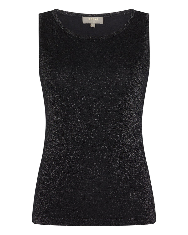 N.Peal Women's Superfine Cashmere Shell Top With Lurex Black Sparkle