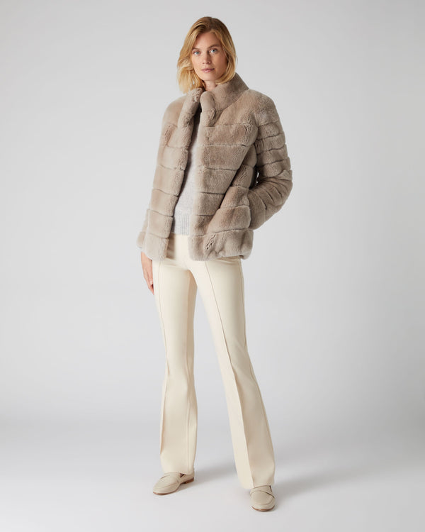 N.Peal Women's Rex Fur Ribbed Jacket Snow Grey