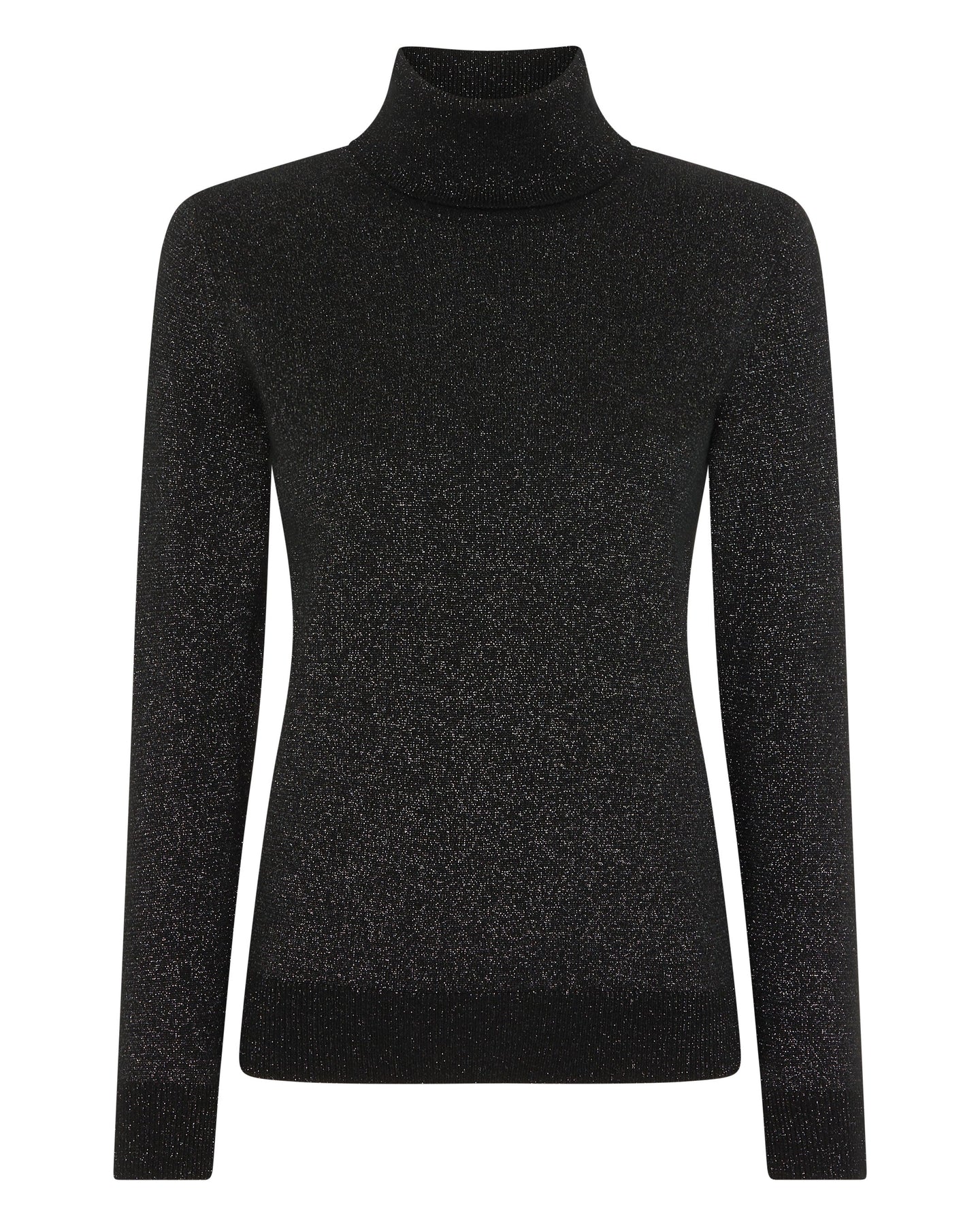 N.Peal Women's Polo Neck Cashmere Jumper With Lurex Black Sparkle