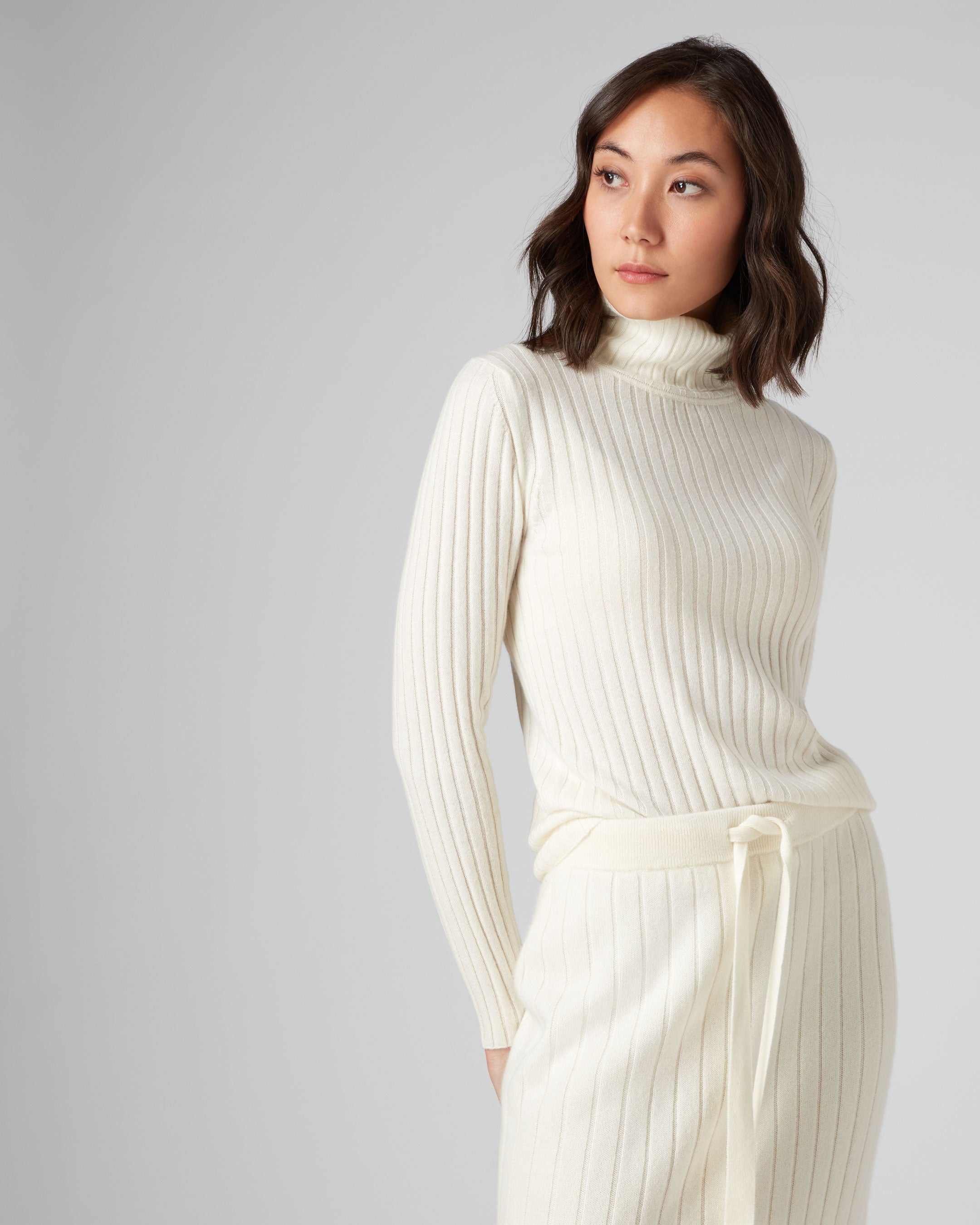 White ribbed clearance polo neck jumper