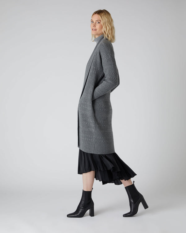 N.Peal Women's Multi Stitch Longline Cashmere Cardigan Elephant Grey