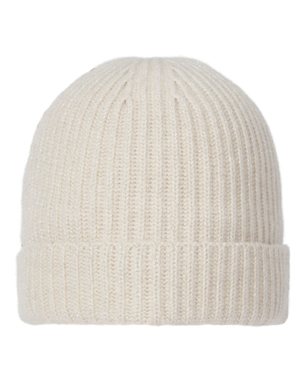 N.Peal Women's Ribbed Cashmere Hat With Lurex Ecru White Sparkle