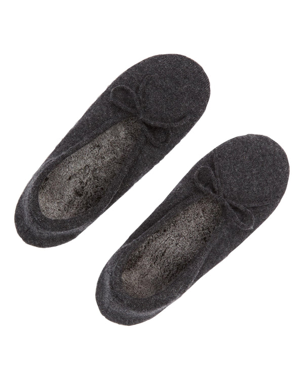 N.Peal Women's Fur Lined Cashmere Slippers Dark Charcoal Grey