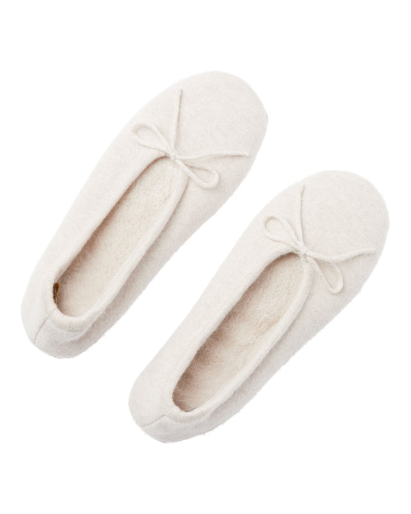 N.Peal Women's Fur Lined Cashmere Slippers Ecru White