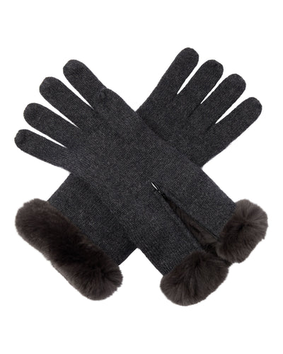 N.Peal Women's Fur And Cashmere Gloves Dark Charcoal Grey