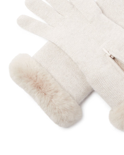 N.Peal Women's Fur And Cashmere Gloves Ecru White