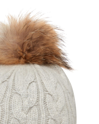N.Peal Unisex Chunky Cable Cashmere Pom Hat Fumo Grey
